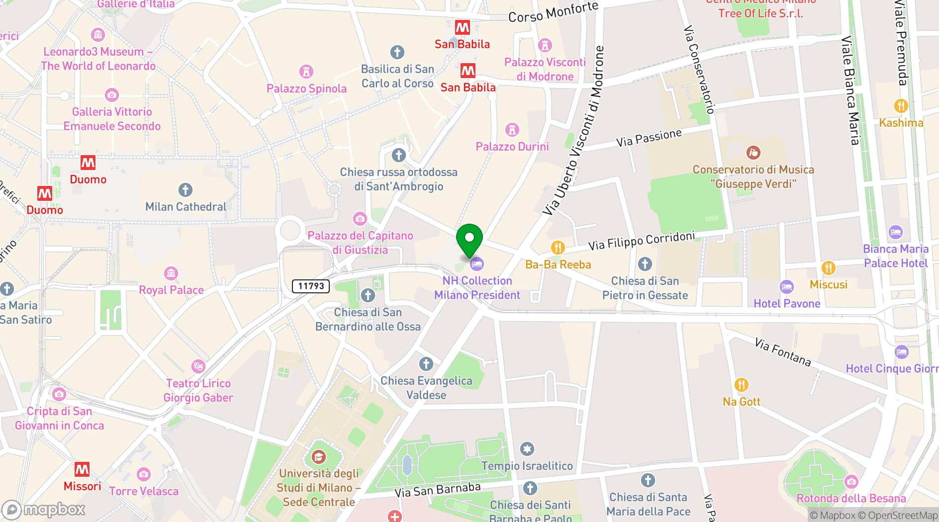 Map showing NH Collection Milano President