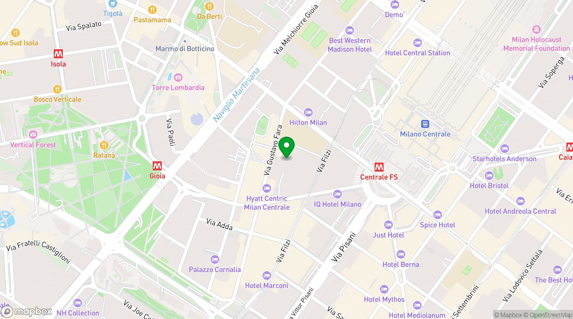 Map showing UNAHOTELS Century Milano