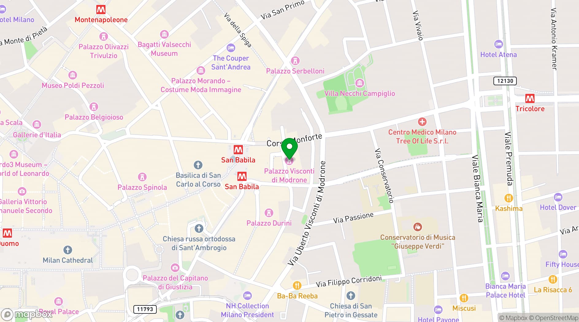 Map showing Palazzo Visconti