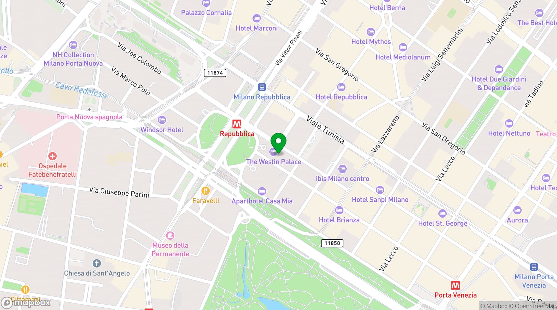 Map showing The Westin Palace, Milan