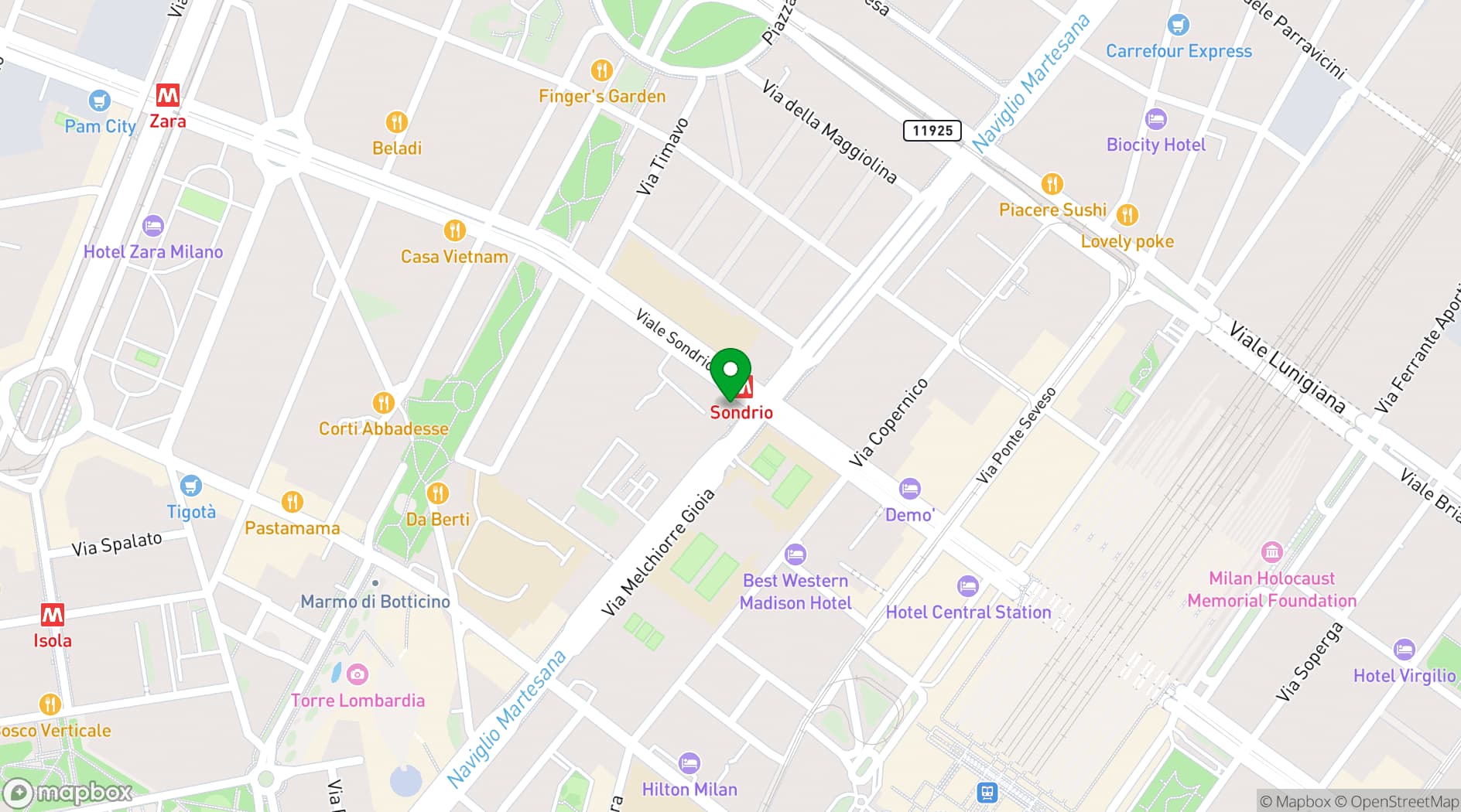 Map showing Crowne Plaza Milan City