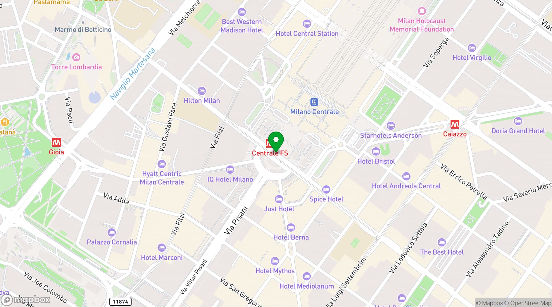 Map showing Excelsior Hotel Gallia