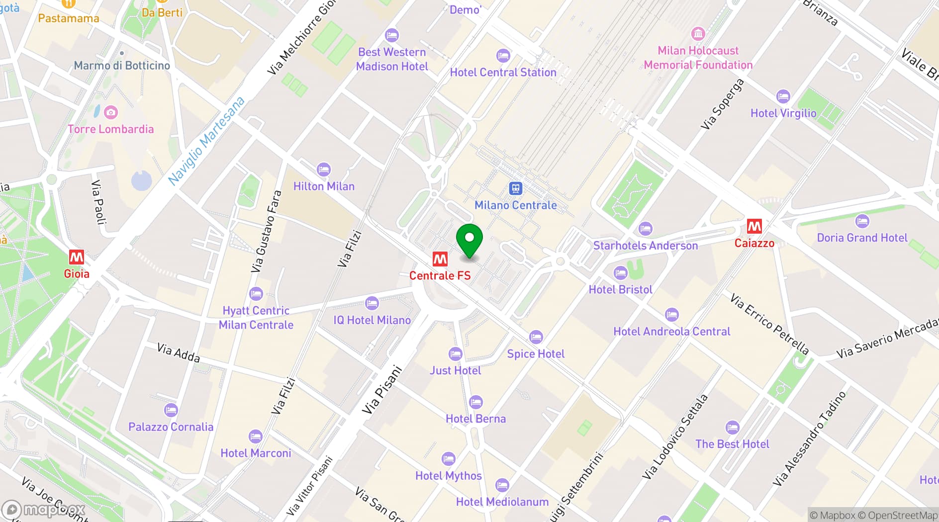 Map showing Excelsior Hotel Gallia Milan