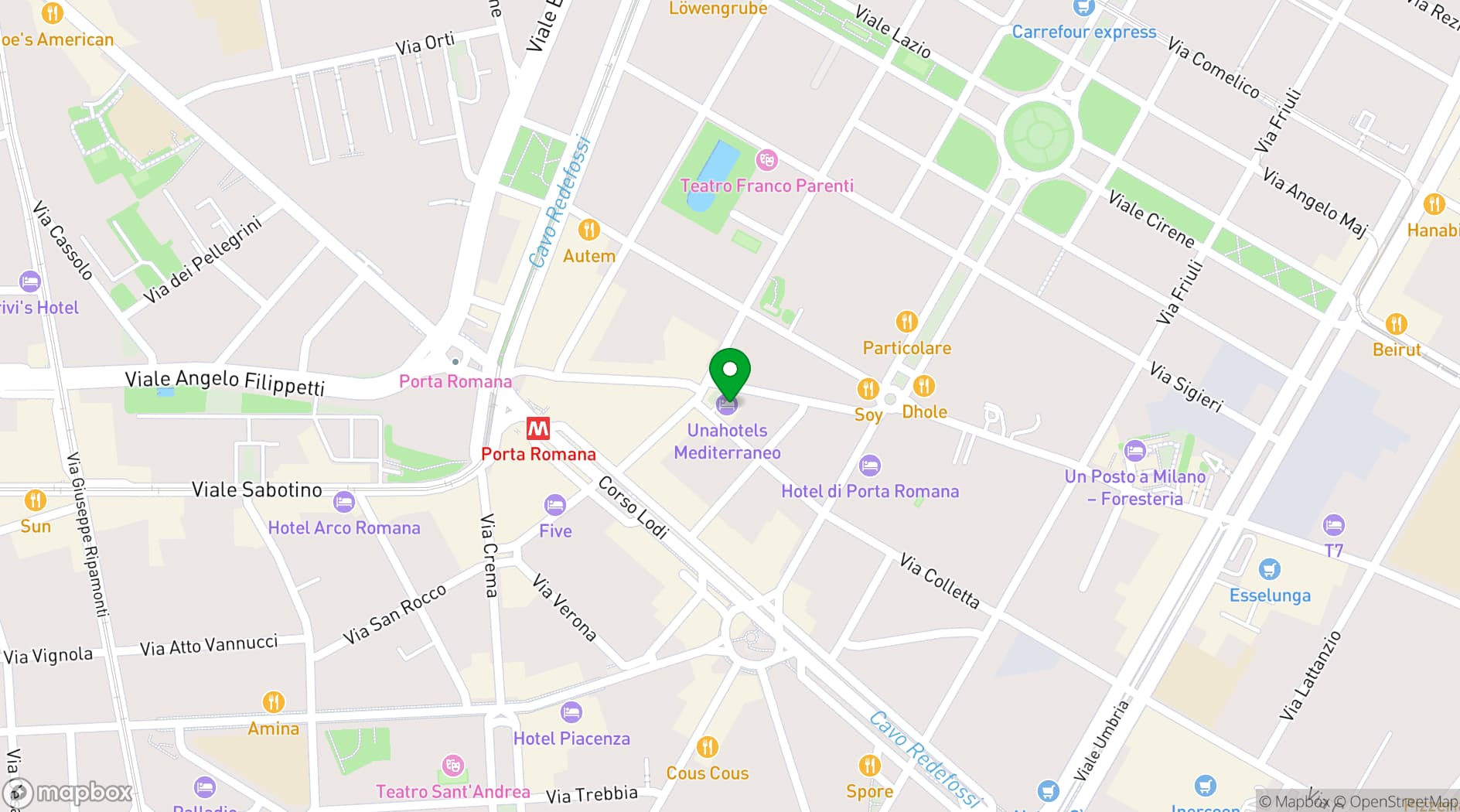 Map showing UNA HOTELS Mediterraneo Milano