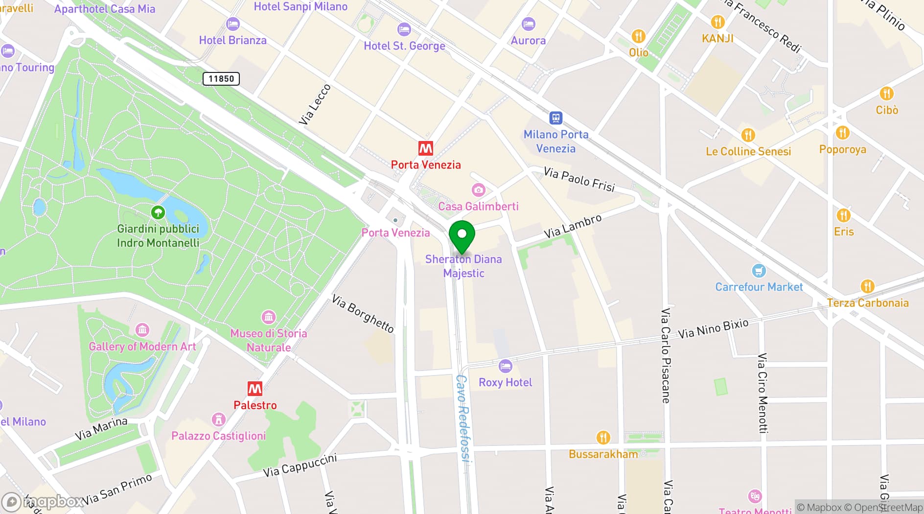 Map showing Sheraton Diana Majestic, Milan
