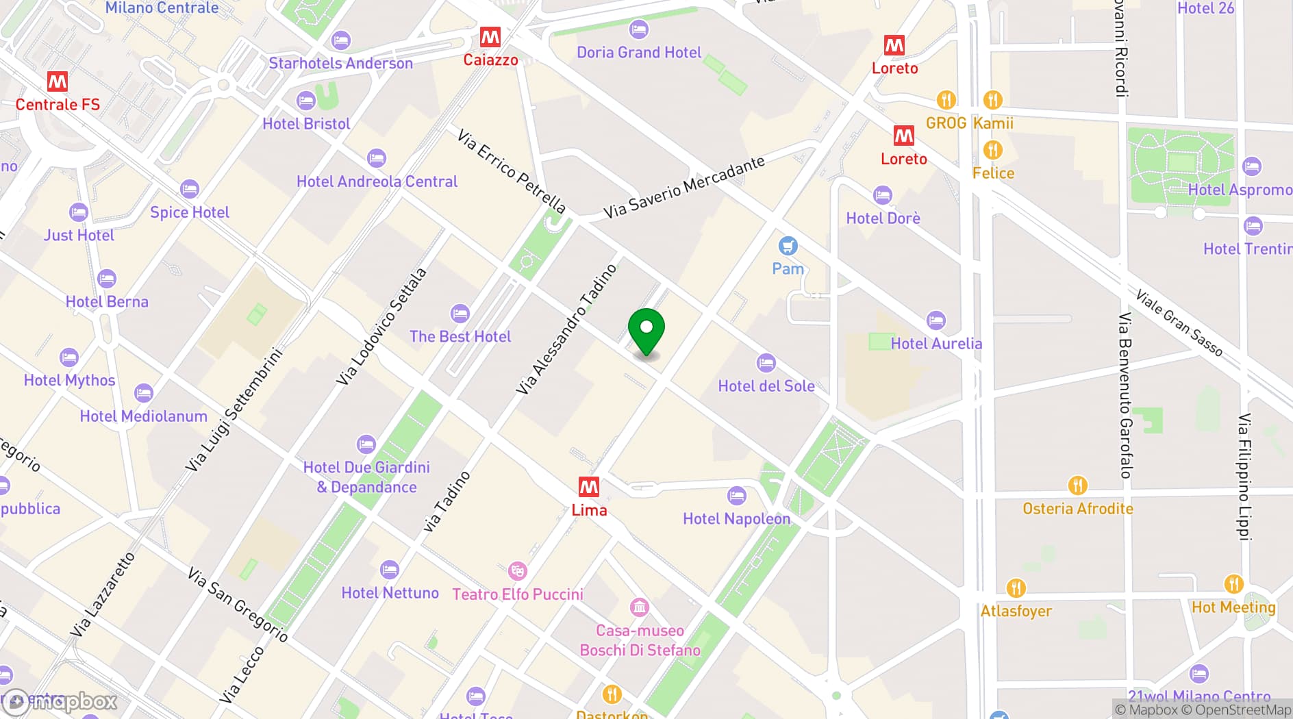 Map showing NH Milano Corso Buenos Aires