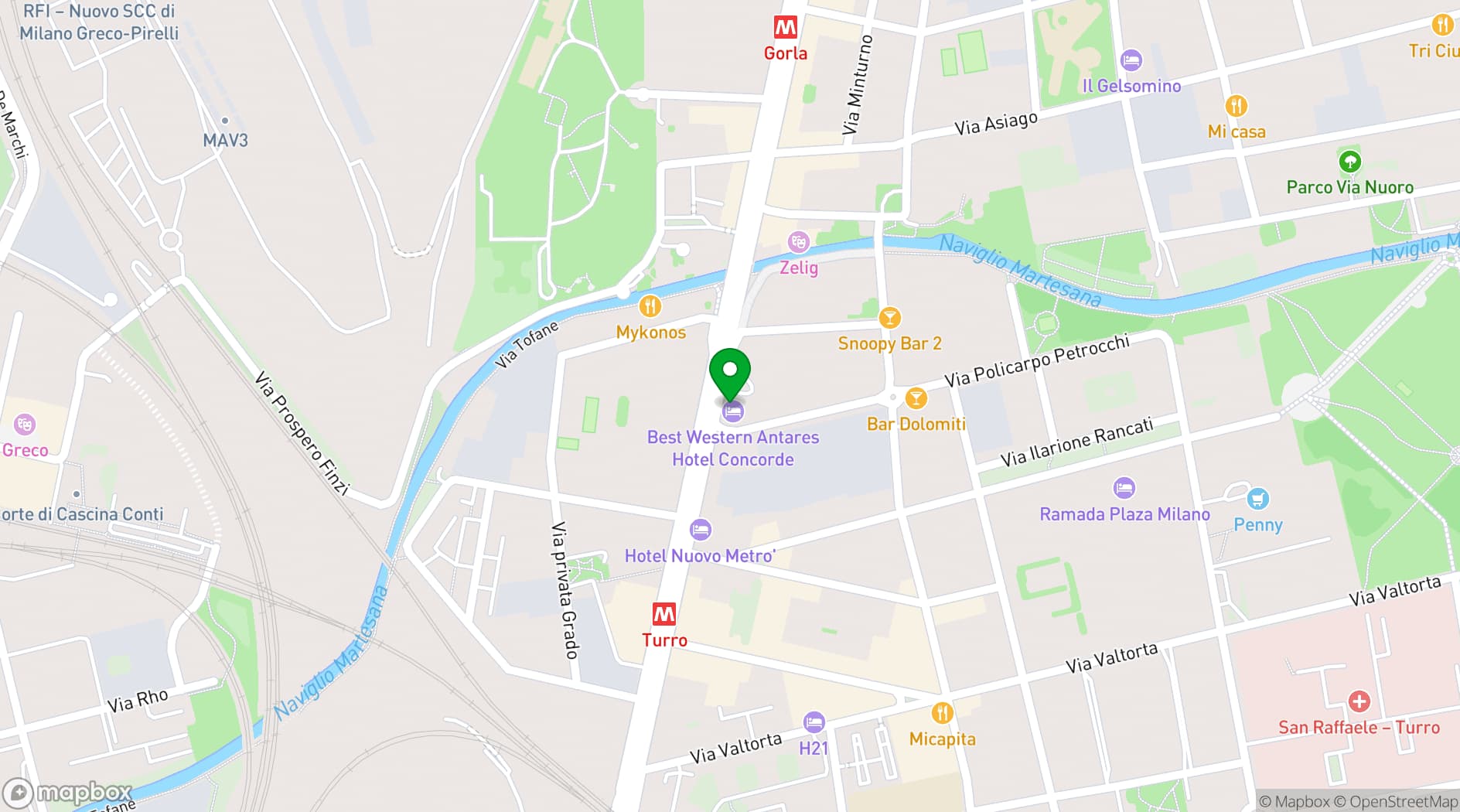 Map showing Antares Hotel Concorde