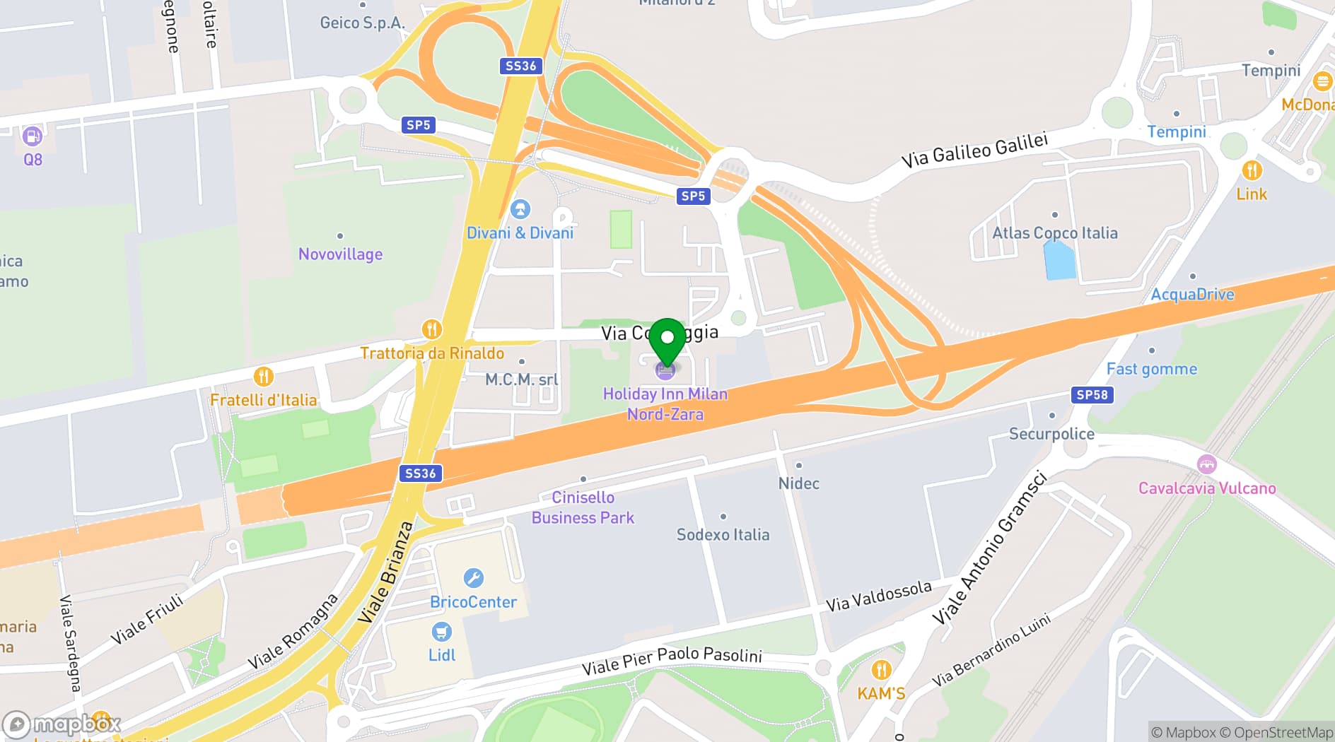 Map showing Holiday Inn Milan Nord Zara