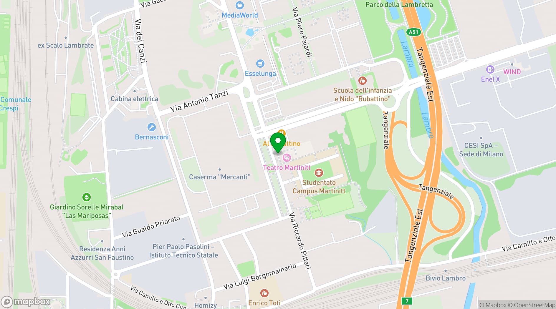 Map showing ARENA MILANO EST