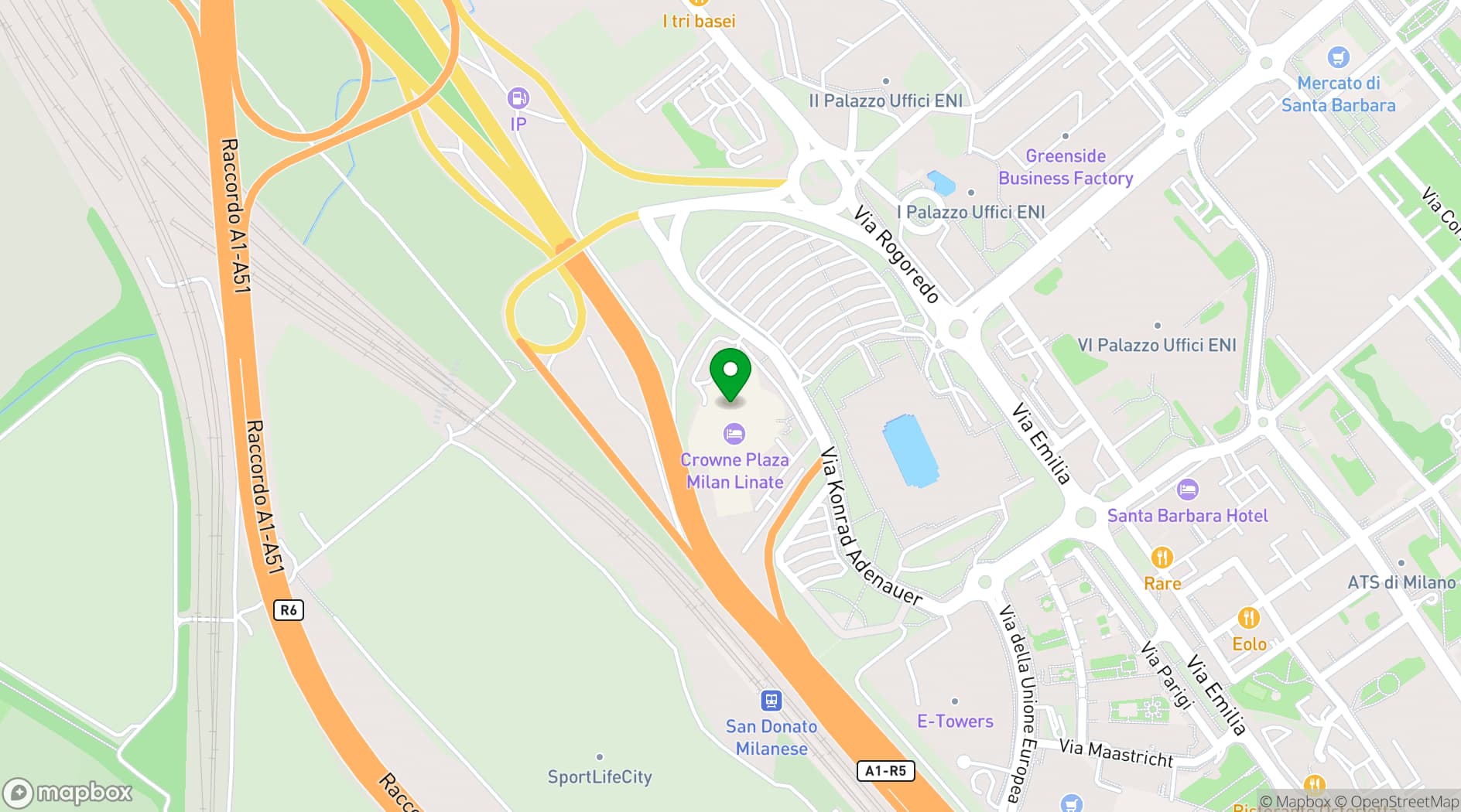 Map showing Crowne Plaza Milan - Linate