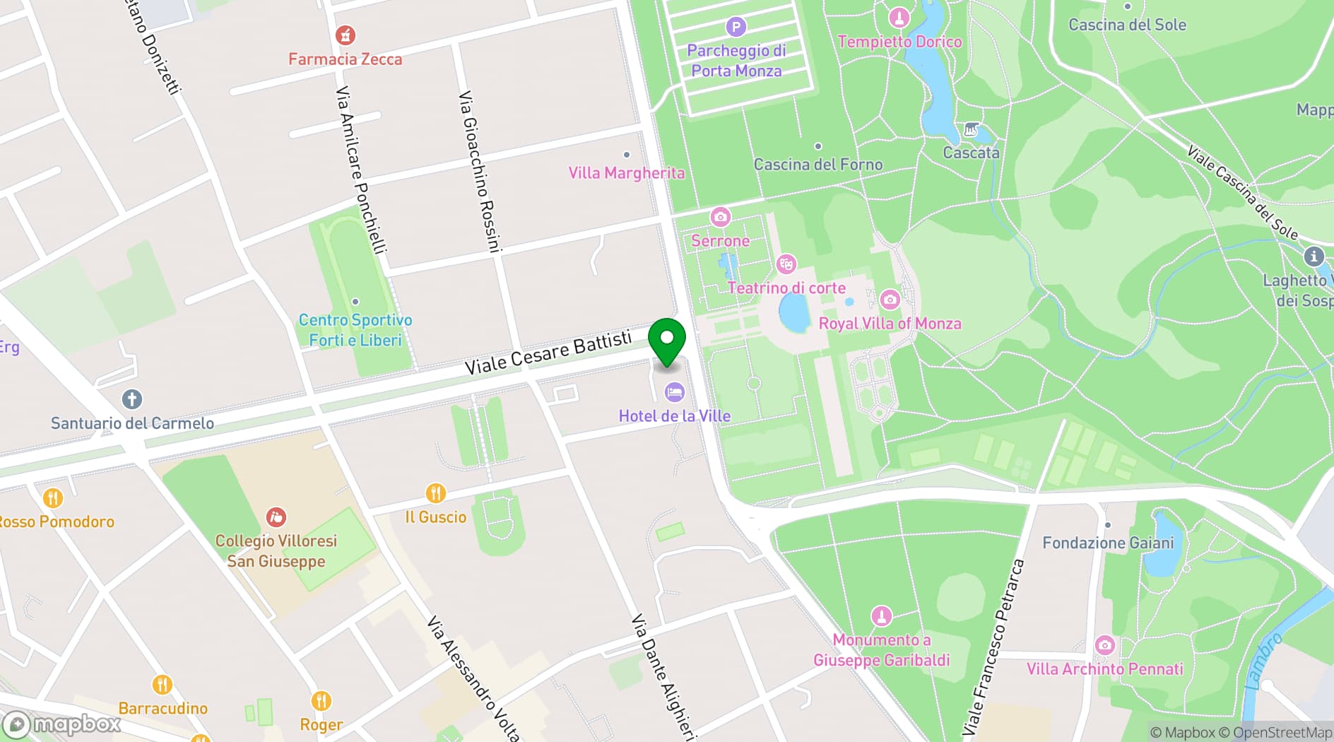Map showing Hotel de la Ville
