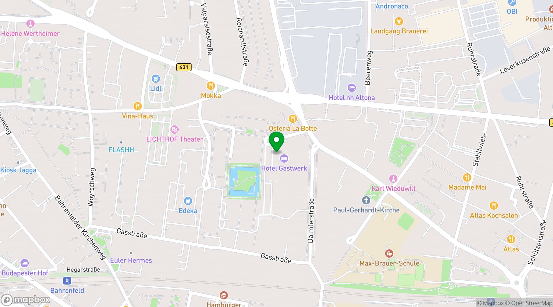Map showing Gastwerk Hotel Hamburg