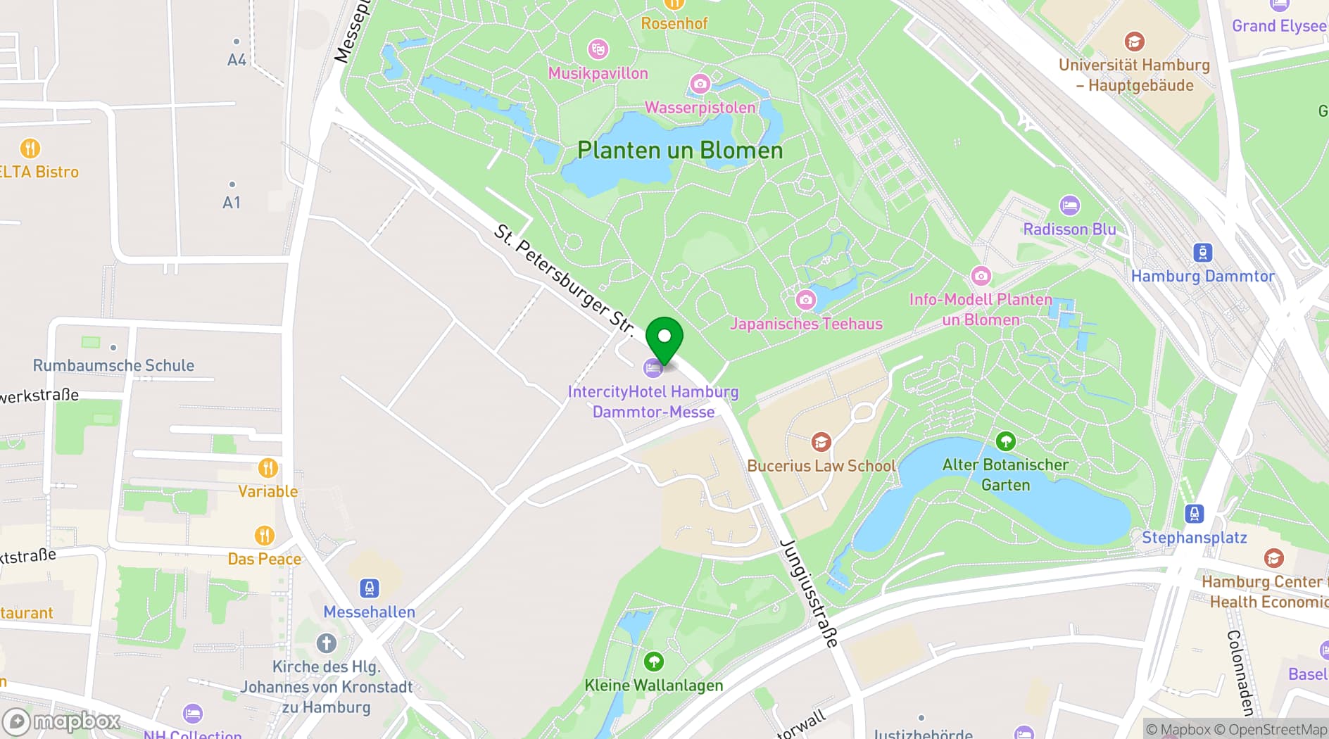 Map showing IntercityHotel Hamburg Dammtor