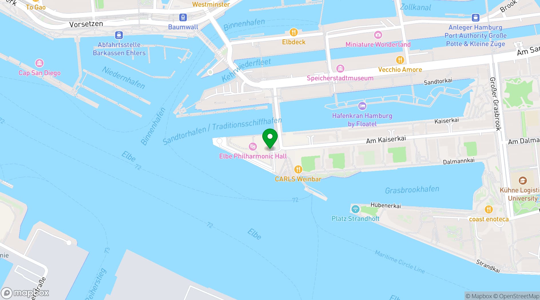 Map showing Elbphilharmonie and Laeiszhalle