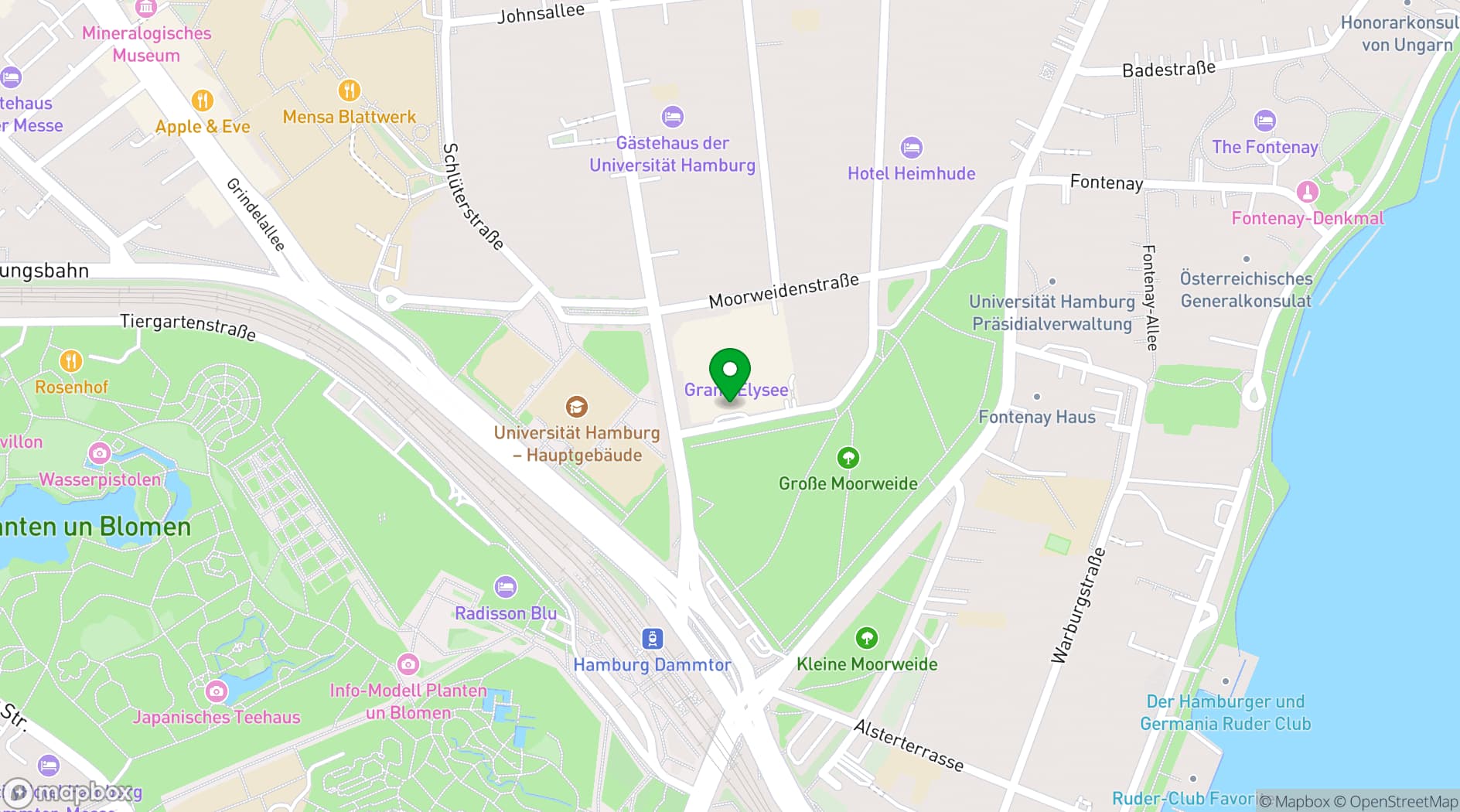 Map showing Grand Elysée Hamburg