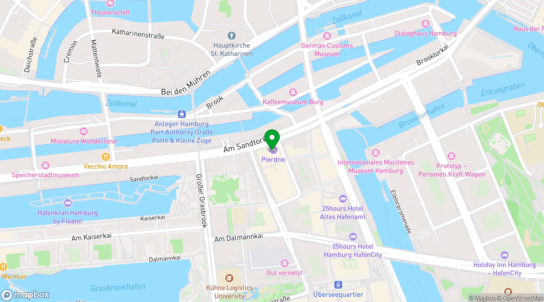 Map showing PIERDREI Hotel HafenCity Hamburg