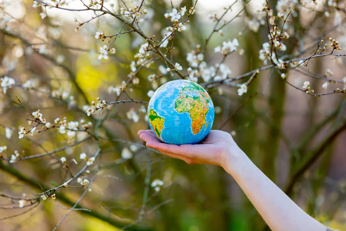 hand holding mini "world" outside