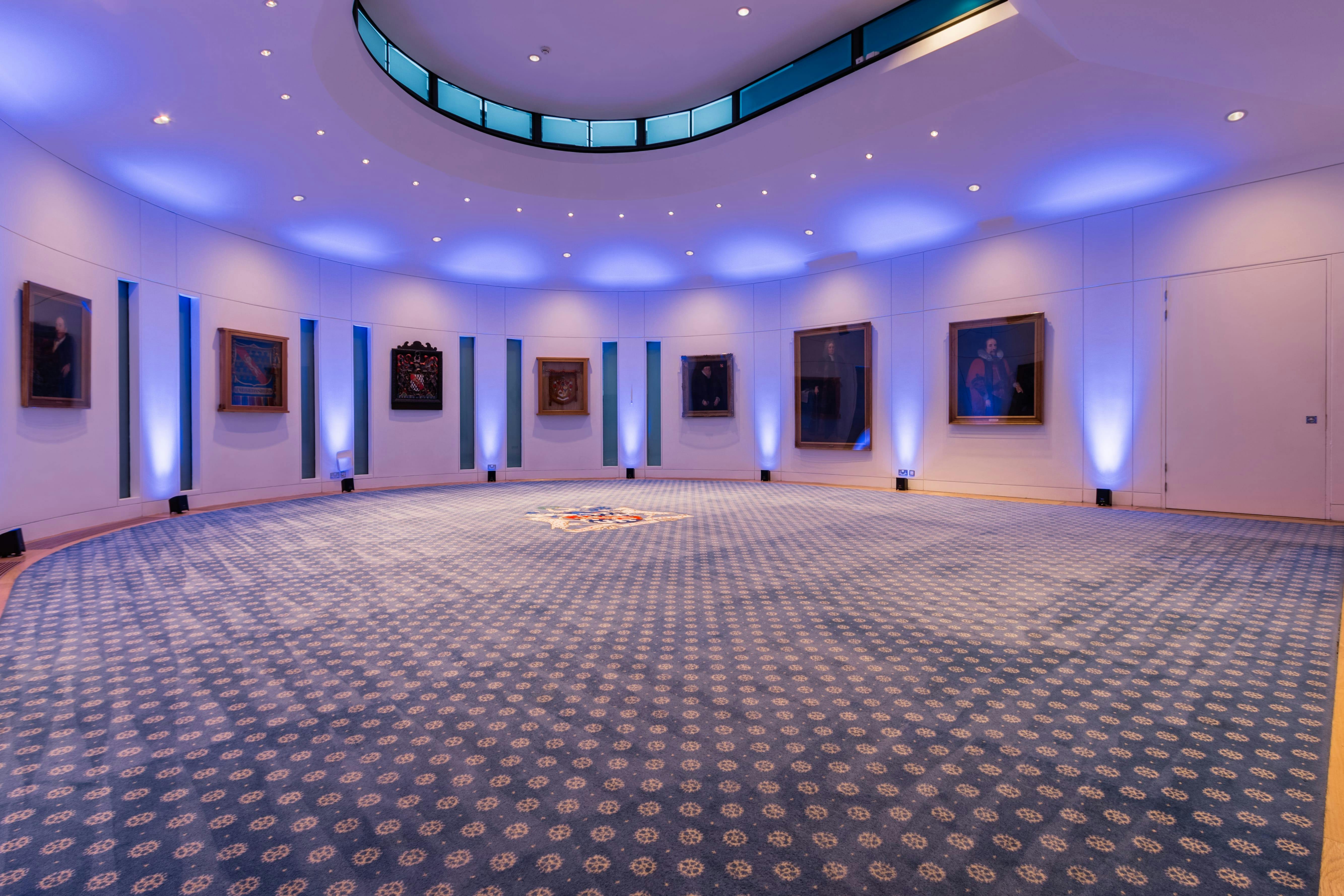 Court Room at Haberdashers' Hall, elegant circular layout for intimate events and receptions.