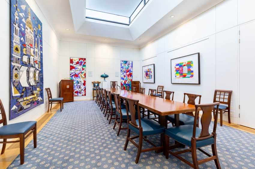 Committee Room at Haberdashers' Hall with wooden table for meetings and workshops.