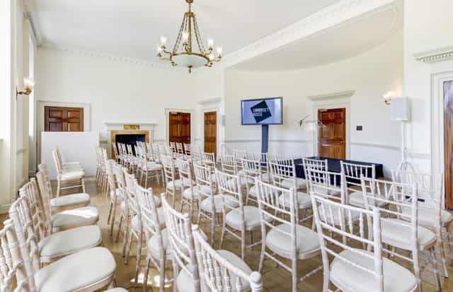 Navy Board Rooms at Somerset House with elegant Chiavari chairs for corporate events.