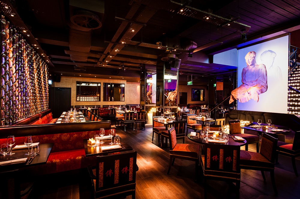 Vibrant Ground Floor Restaurant in Buddha Bar London, ideal for events and celebrations. - Banner