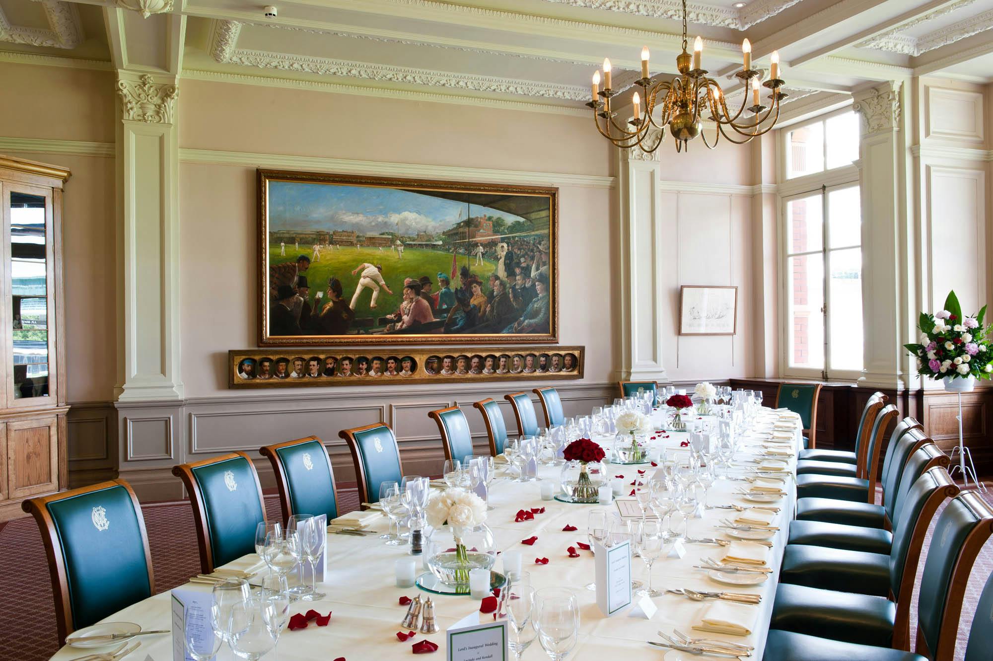 Elegant dining room at Lord's Cricket Ground, perfect for corporate events and gatherings.