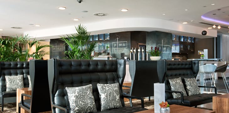 Modern lounge at PIMA Bar, Hilton Liverpool, perfect for networking events and meetings.