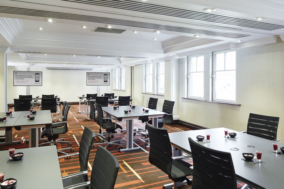 Trevelyan Suite at Leeds Marriott Hotel, modern meeting room for workshops and conferences.