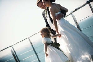 Joyful couple in wedding attire at Cabaret Club, No Man's Fort, scenic venue.