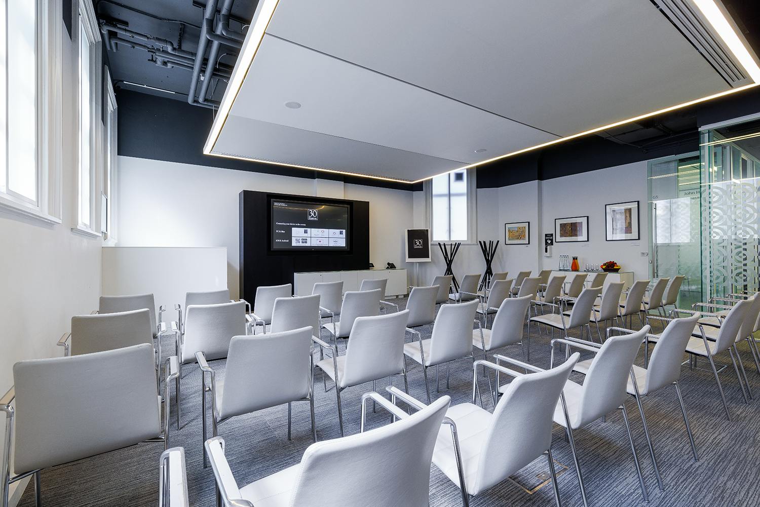 Modern meeting room at 30 Euston Square, ideal for corporate events and presentations.