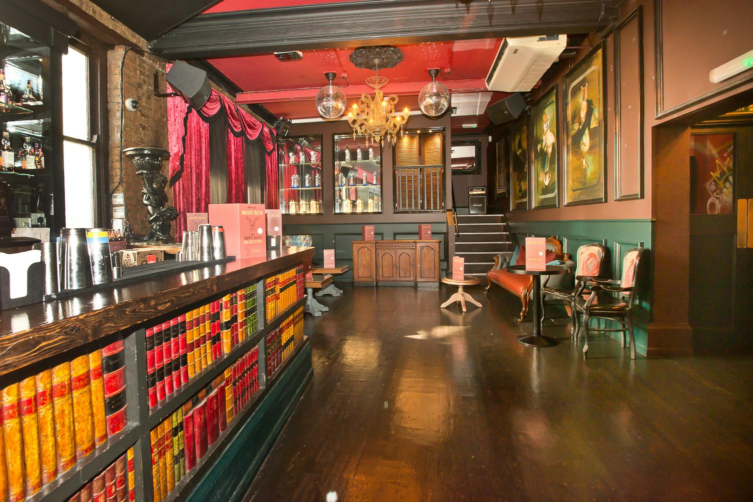 Stylish Boudoir event space in Bar Soho with vibrant decor for gatherings and corporate events.