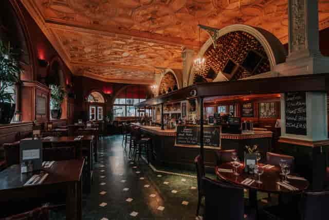 Sophisticated dining venue with elegant decor for upscale events and meetings.