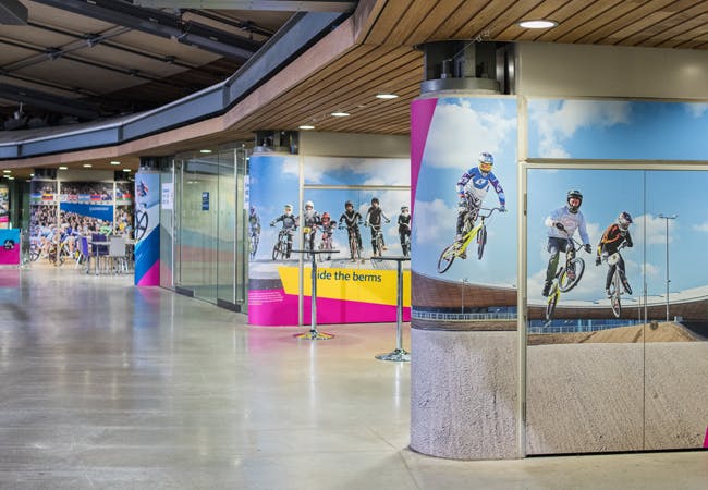 Vibrant Concourse Pods at Lee Valley VeloPark for BMX racing events and gatherings.