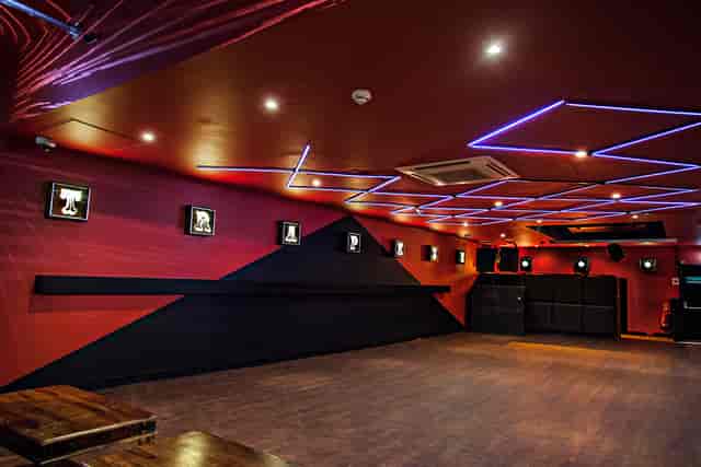 Modern event space at The Basement Club, featuring dynamic lighting for gatherings.
