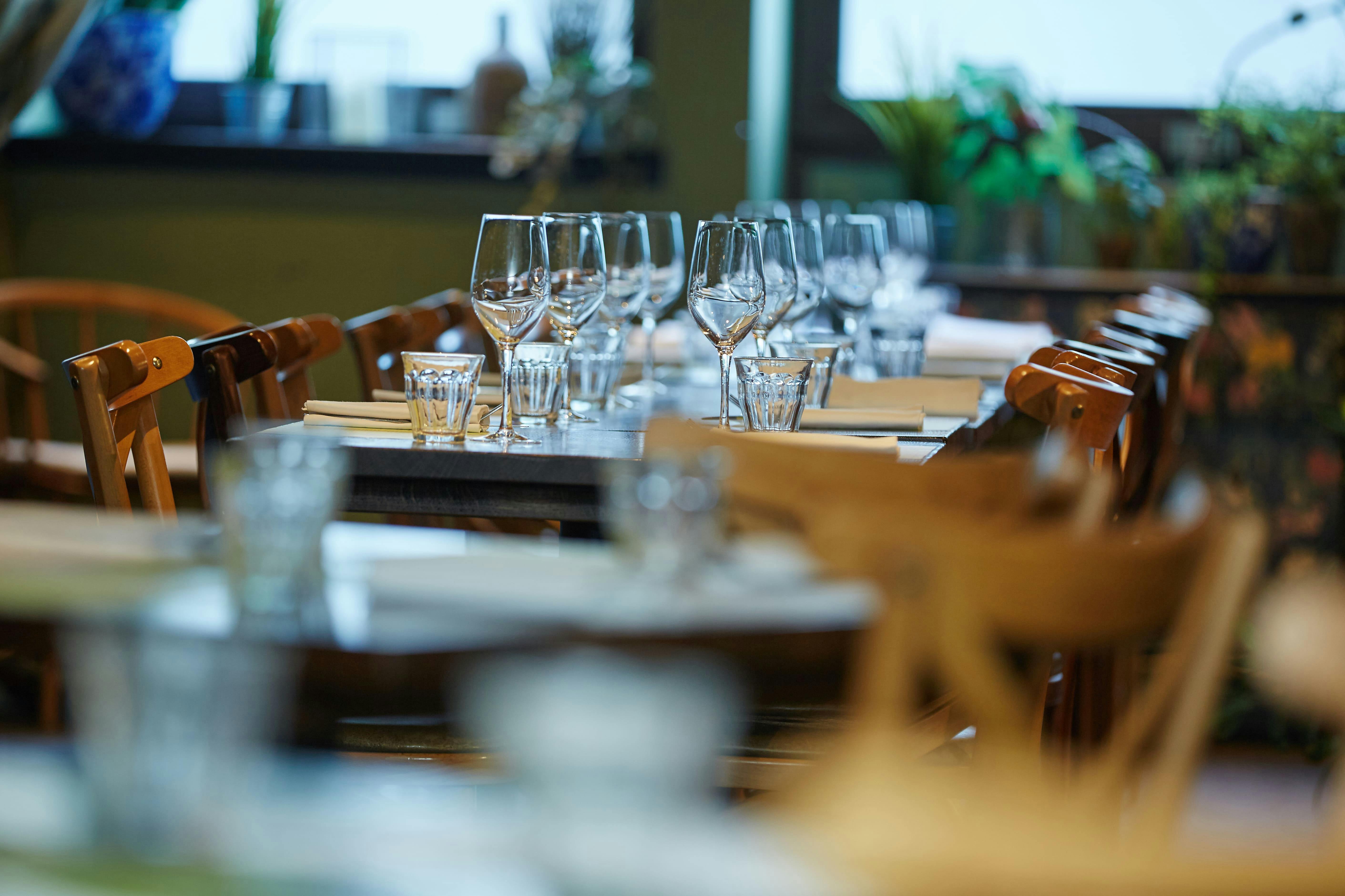 Elegant dining table setup for corporate dinner at Brasserie Blanc Southbank.