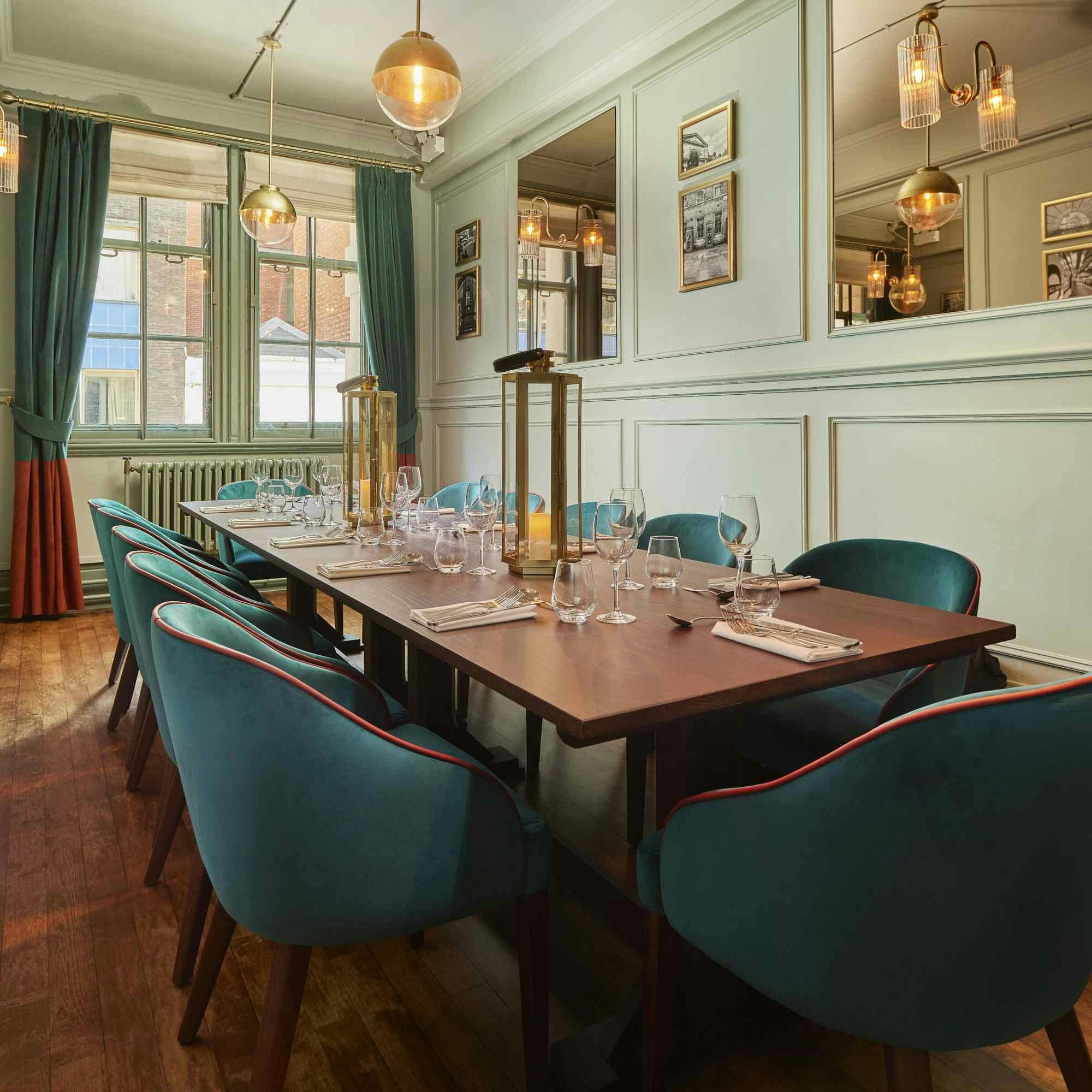 Elegant dining space in The Study, Browns Covent Garden for intimate meetings and events.