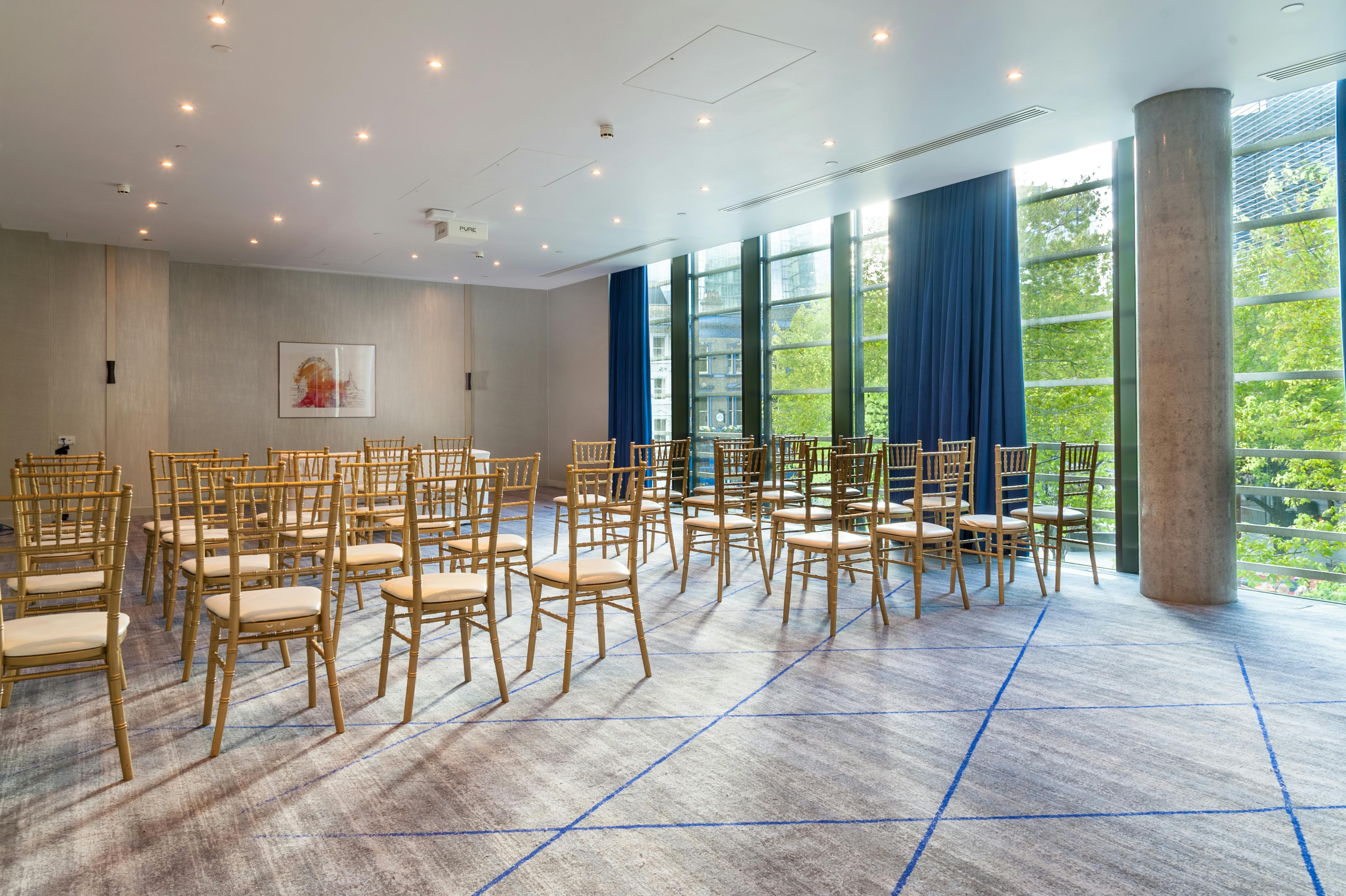 Elegant meeting room at Hilton London Tower Bridge, perfect for workshops and events.