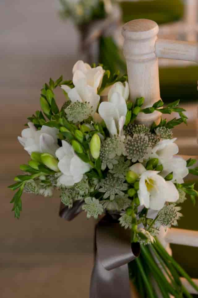 Elegant floral centerpiece in London Museum's Garden Room for events and weddings.