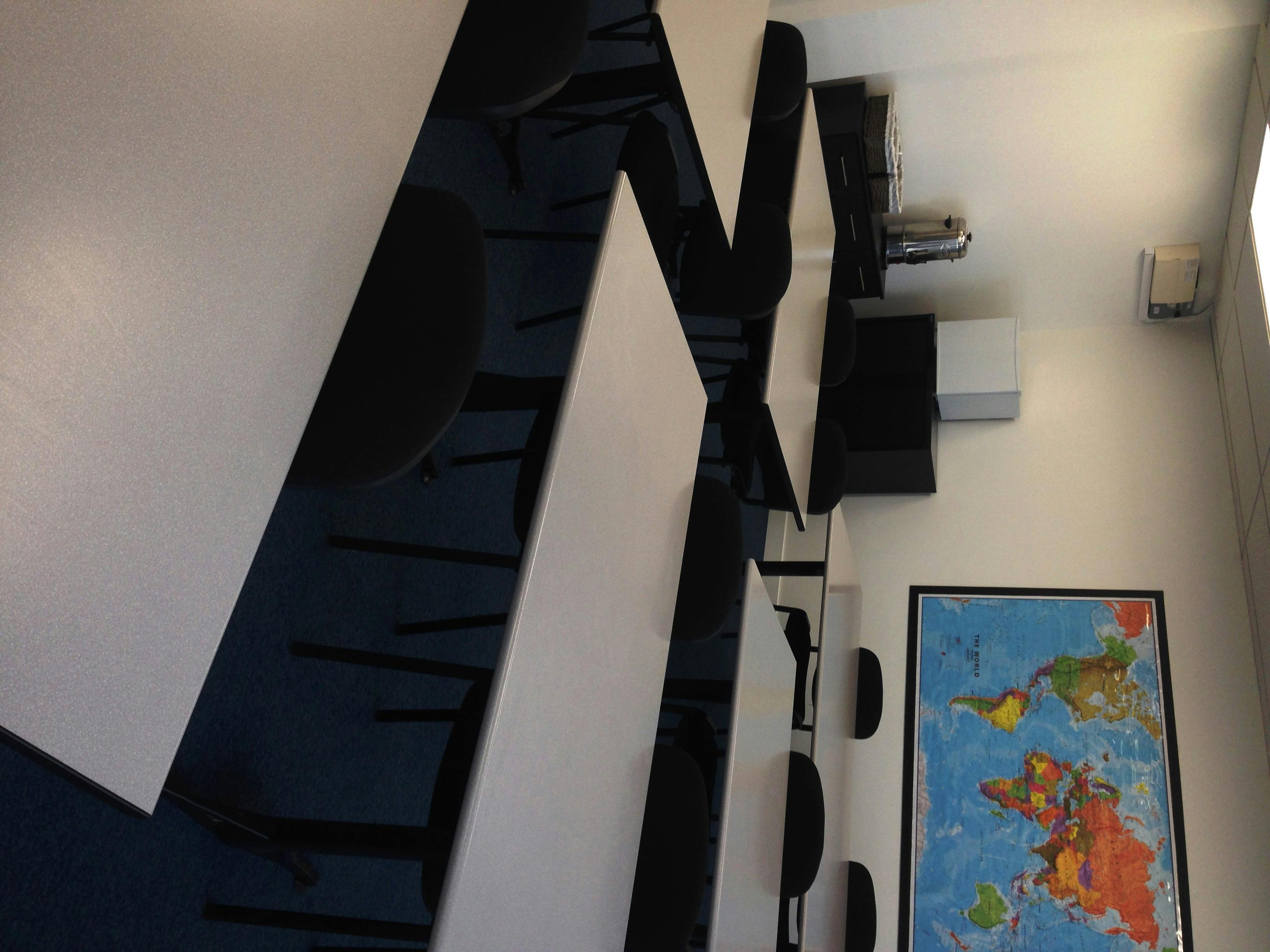 Training room in New North House with collaborative layout for workshops and meetings.