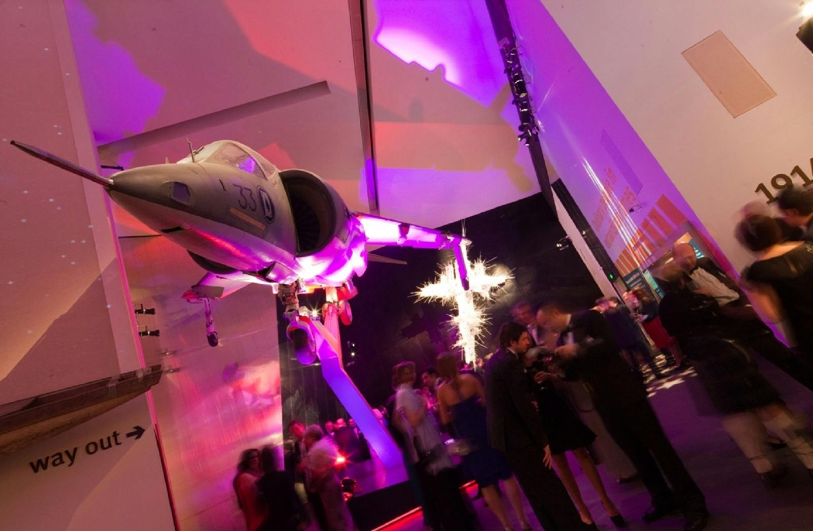 Harrier Jump Jet installation at Imperial War Museum North, perfect for corporate events.