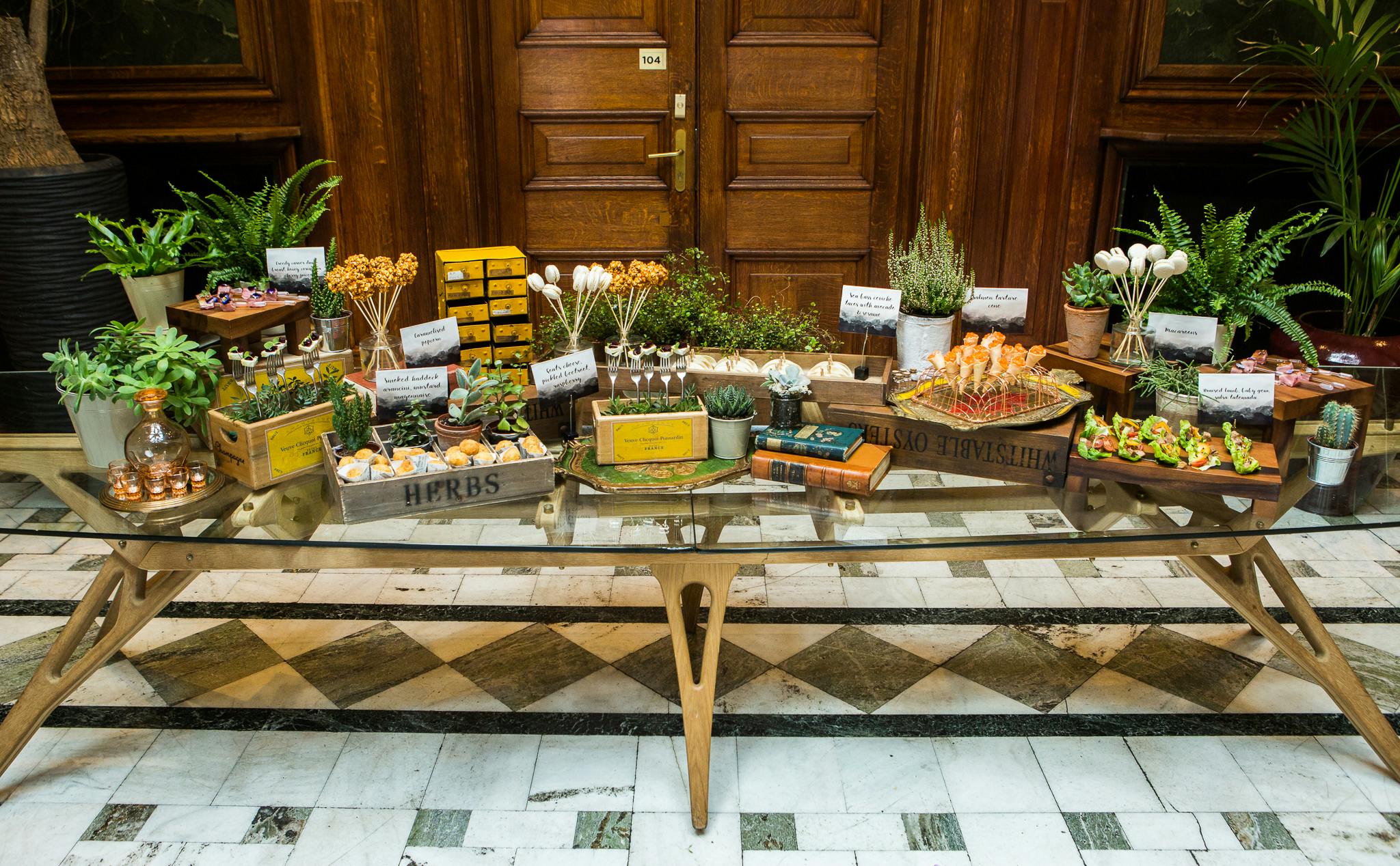 Gourmet appetizer display at Bethnal Hall, perfect for receptions and cocktail hours.