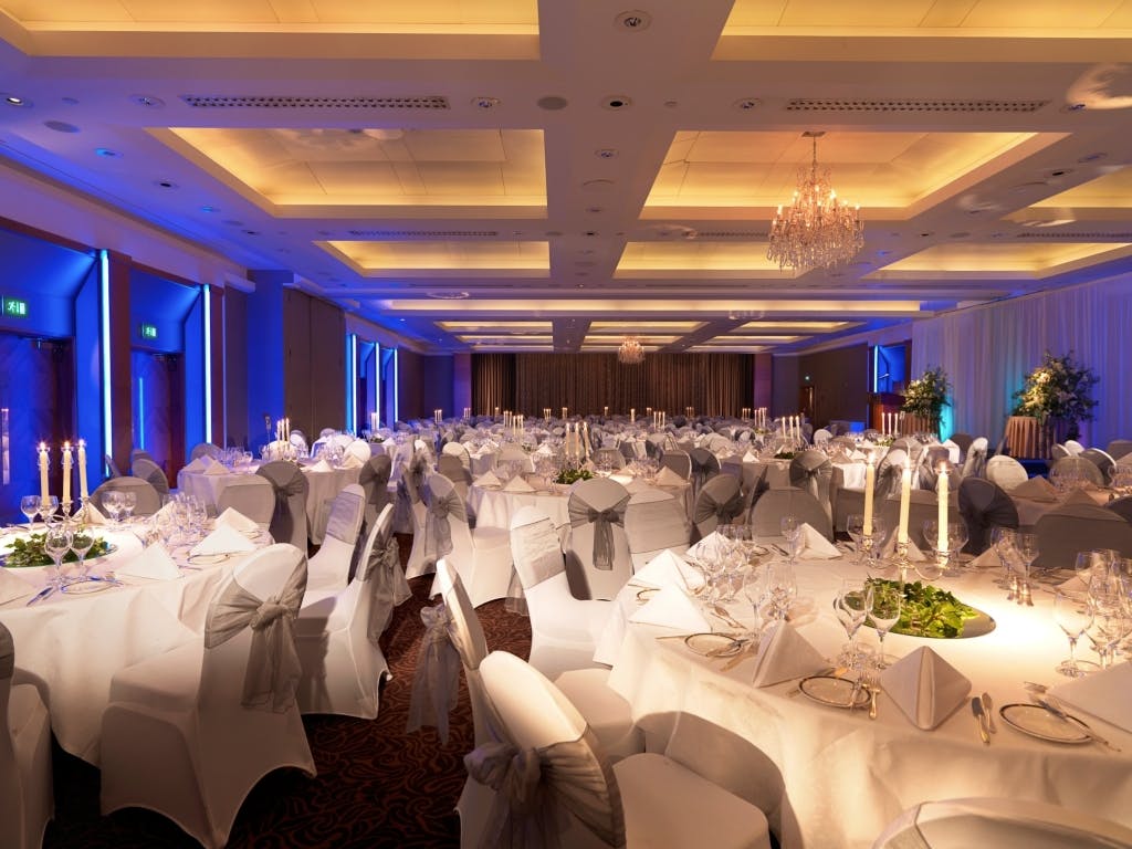 Elegant banquet hall in Royal Garden Hotel, perfect for weddings and corporate events.