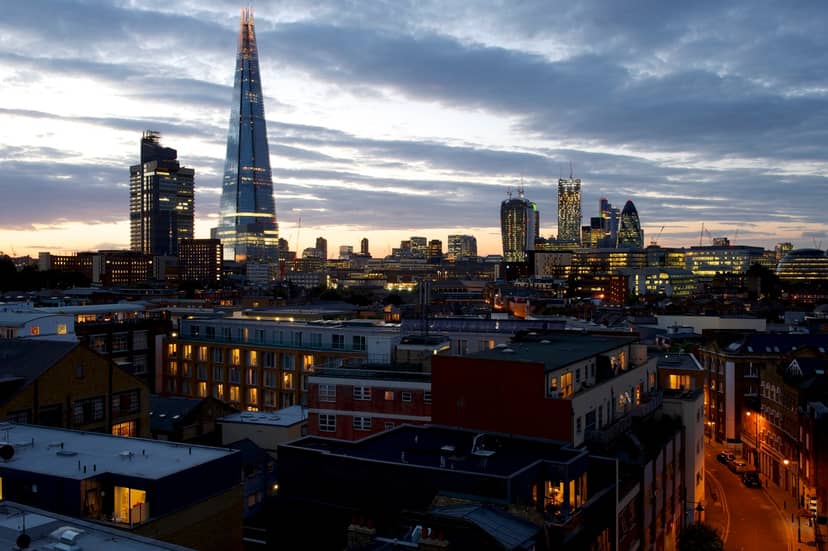 Lucy Loft Suite skyline view at dusk, ideal for corporate gatherings and events.