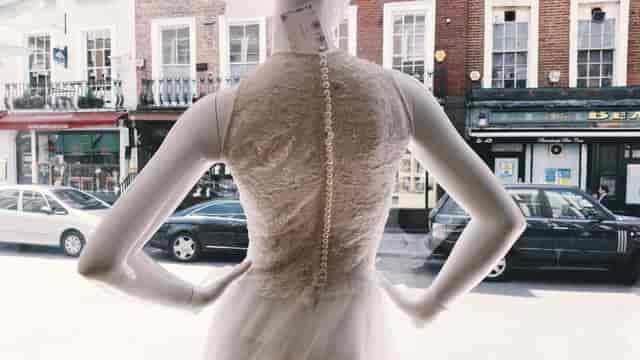 Luxury bridal storefront at 19 Beauchamp Place for upscale wedding venue and event hire.