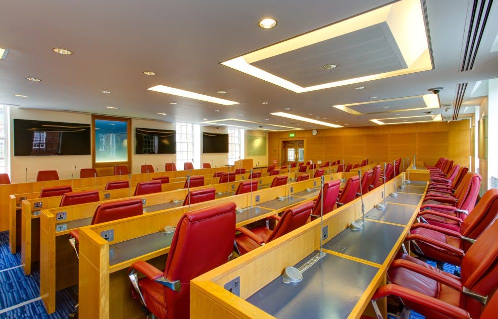 Modern Council Chamber in BMA House with ergonomic seating for efficient meetings.