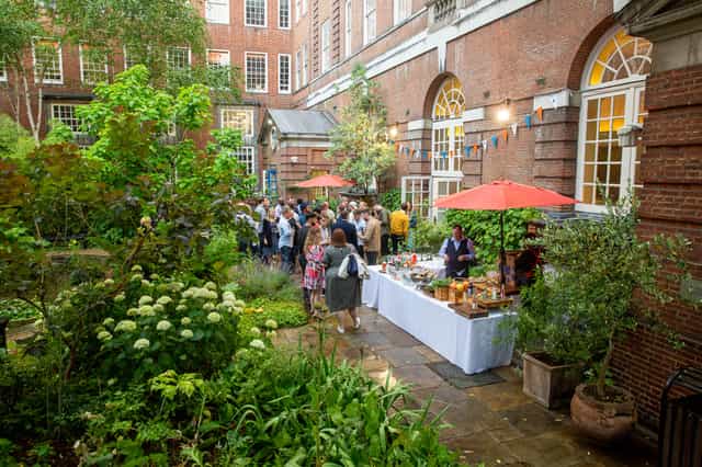 Garden reception BMA House, string lights, event