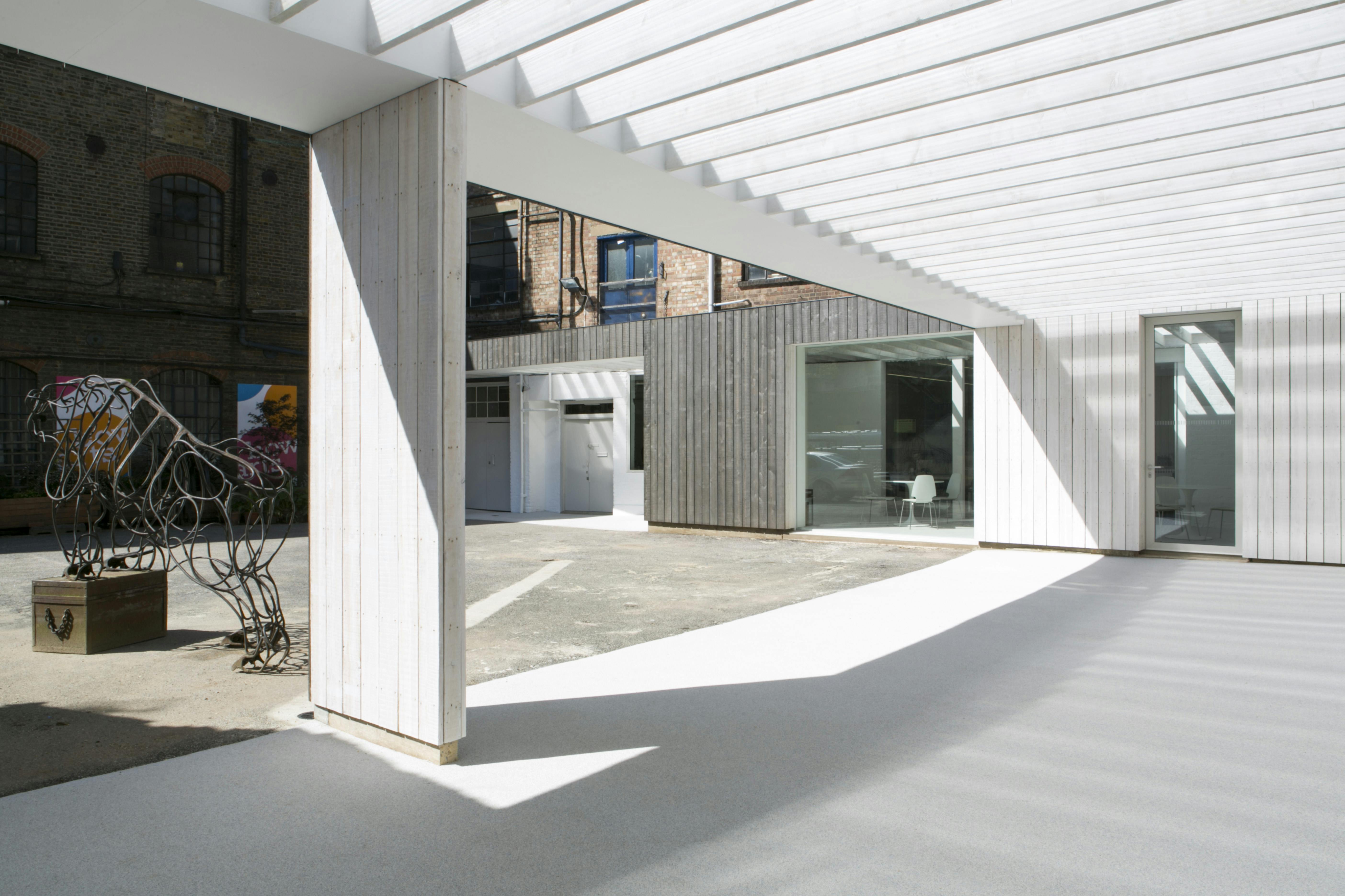 Modern open-air venue at Bow Arts, ideal for networking and creative events.