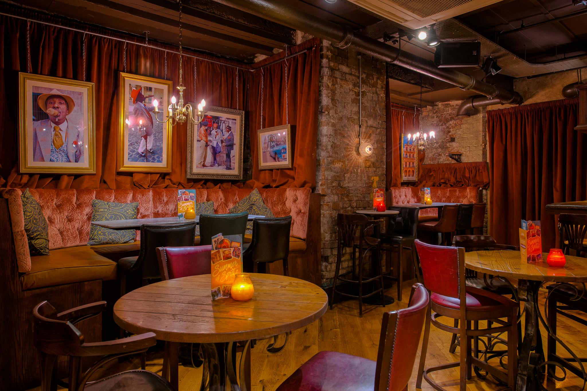 Cozy Havana Bar in Manchester with warm lighting, perfect for cocktail receptions and networking.