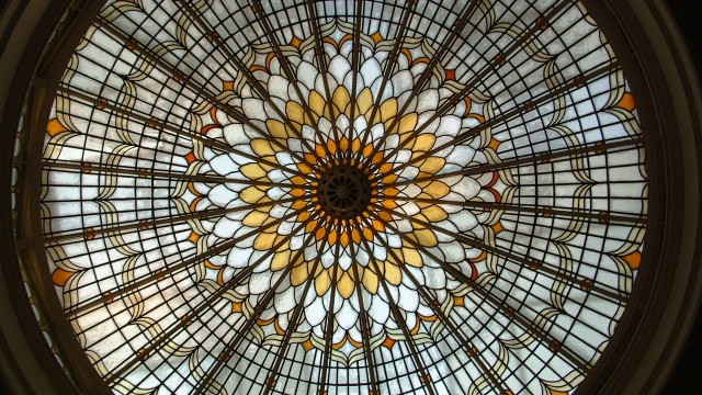 Victorian Library stained glass dome, ideal for upscale events and gatherings. - Banner