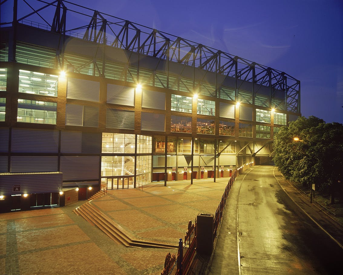 Trinity at Villa Park: modern stadium exterior, ideal for corporate events and gatherings.